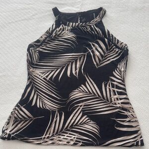 White House Black Market Black Tank Top with Cream Palm Print
